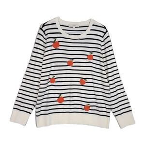 NWT Loft Wool Blend Apple Embroidered Striped Sweater Womens XL Teacher Cute